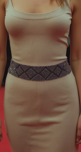 Purple Beads Wrap Around Tie Geometric Fashion Belt Hip Waist Fit Size S M